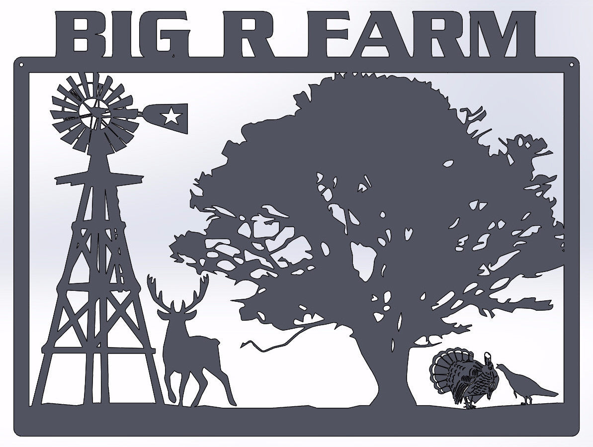 Personalized Farm Rectangle with Windmill, Deer & Turkeys